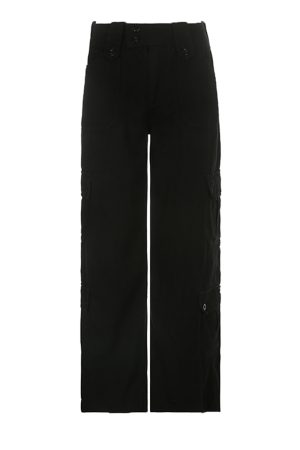 American Vintage Multi-Pocket Casual Pants for Women - Summer Street Style Black Slim Straight Leg Trousers