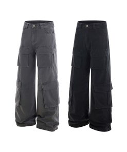 American Vintage Multi-Pocket Wide-Leg Jeans - 2025 Summer Casual Loose Pants for Work & Everyday Wear