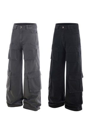 American Vintage Multi-Pocket Wide-Leg Jeans - 2025 Summer Casual Loose Pants for Work & Everyday Wear