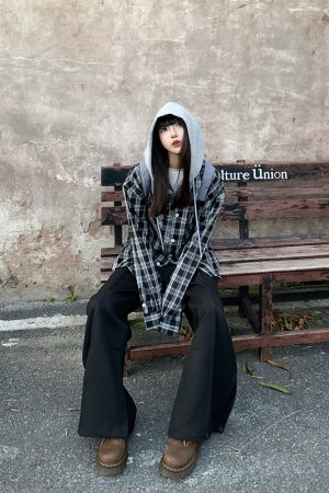 American Vintage Plaid Hooded Shirt Cardigan for Women and Men - Casual Loose-Fit Faux Two-Piece Design