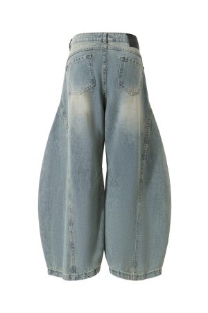 American Vintage Ripped Wide-Leg Jeans with Double Side Seam and Curved Silhouette - Retro 90s Style Denim Trousers