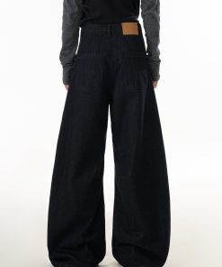 American Vintage Washed Curved Blade Jeans for Women - Street Style Wide-Leg Loose Casual Pants - 90s Inspired Fashion