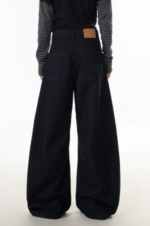 American Vintage Washed Curved Blade Jeans for Women - Street Style Wide-Leg Loose Casual Pants - 90s Inspired Fashion