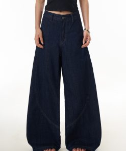 American Vintage Washed Curved Blade Jeans for Women - Street Style Wide-Leg Loose Casual Pants - 90s Inspired Fashion