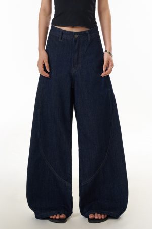 American Vintage Washed Curved Blade Jeans for Women - Street Style Wide-Leg Loose Casual Pants - 90s Inspired Fashion