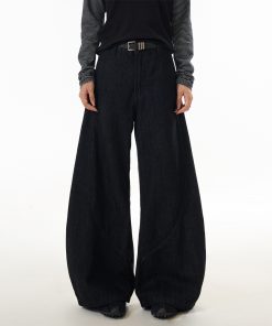 American Vintage Washed Curved Blade Jeans for Women - Street Style Wide-Leg Loose Casual Pants - 90s Inspired Fashion