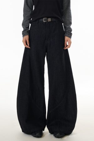 American Vintage Washed Curved Blade Jeans for Women - Street Style Wide-Leg Loose Casual Pants - 90s Inspired Fashion