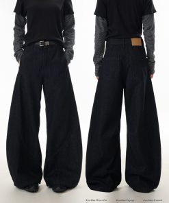 American Vintage Washed Curved Blade Jeans for Women - Street Style Wide-Leg Loose Casual Pants - 90s Inspired Fashion