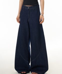American Vintage Washed Curved Blade Jeans for Women - Street Style Wide-Leg Loose Casual Pants - 90s Inspired Fashion