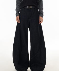 American Vintage Washed Curved Blade Jeans for Women - Street Style Wide-Leg Loose Casual Pants - 90s Inspired Fashion