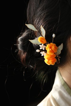 Ancient Style Floral Hairpin for Hanfu - Imitation Velvet Butterfly Hair Accessory for Side Bun - Autumn Winter Chinese Fashion