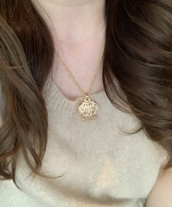 Ancient-Style Gold Sand Diamond Flower Silk Longevity Lock Pendant Necklace for Women - Lightweight Luxury 2025 Versatile Accessory