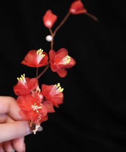 Ancient Style Hanfu Hair Accessories - Winter Red Plum Silk Embossed Flower Clip Hairpin for Tang Ming Bun Decoration