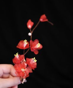 Ancient Style Hanfu Hair Accessories - Winter Red Plum Silk Embossed Flower Clip Hairpin for Tang Ming Bun Decoration