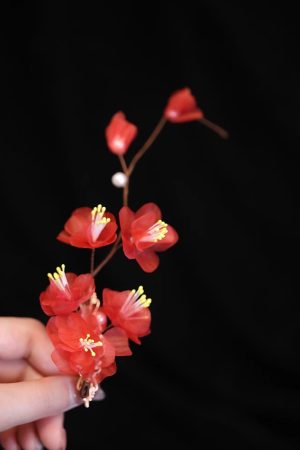 Ancient Style Hanfu Hair Accessories - Winter Red Plum Silk Embossed Flower Clip Hairpin for Tang Ming Bun Decoration