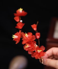 Ancient Style Hanfu Hair Accessories - Winter Red Plum Silk Embossed Flower Clip Hairpin for Tang Ming Bun Decoration