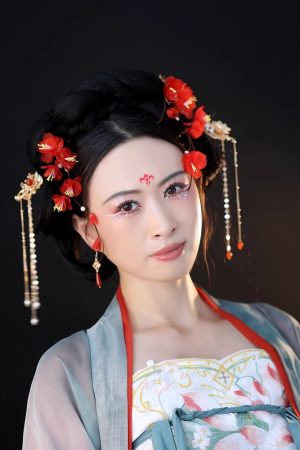 Ancient Style Hanfu Hair Accessories - Winter Red Plum Silk Embossed Flower Clip Hairpin for Tang Ming Bun Decoration