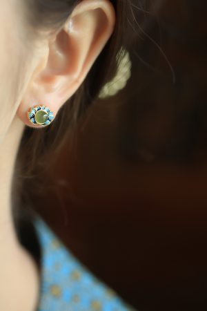 Ancient Style Retro Lotus and Hetian Jade Pure Silver Earrings for Women, Niche Enamel Design, High-Quality Fashion Jewelry
