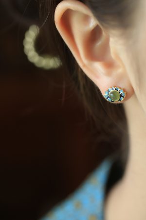 Ancient Style Retro Lotus and Hetian Jade Pure Silver Earrings for Women, Niche Enamel Design, High-Quality Fashion Jewelry