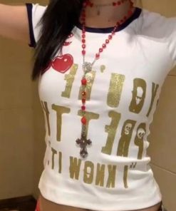 Angola Red Bead Cross Necklace Long Style Zodiac Year Goth Baddie Y2K Aesthetic Sweater Chain Accessory