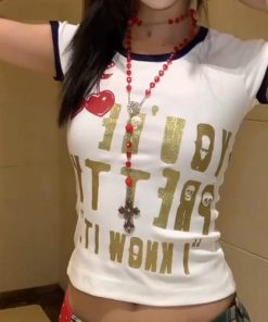 Angola Red Bead Cross Necklace Long Style Zodiac Year Goth Baddie Y2K Aesthetic Sweater Chain Accessory