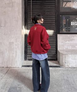 Ankara Red Stand Collar Wool Coat for Women - Stylish Spring Work Jacket with High-End Feel, Perfect for 90s and Y2K Fashion Trends