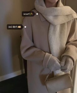 Antique White Cotton Candy Knitted Scarf - Neck Warmer Wool Blend for Autumn Winter, Korean Style Fashion Accessory