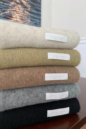 Antique White Cotton Candy Knitted Scarf - Neck Warmer Wool Blend for Autumn Winter, Korean Style Fashion Accessory