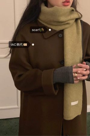 Antique White Cotton Candy Knitted Scarf - Neck Warmer Wool Blend for Autumn Winter, Korean Style Fashion Accessory