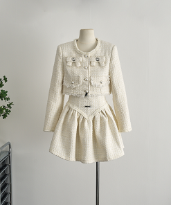 Apricot Butterfly Brocade Suit with Diamond Buckle and Tweed Bow for Wealthy Socialites - Elegant Y2K Inspired Fashion