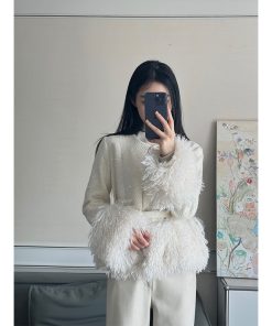 Apricot Color Heavy Embellished Spliced Jacket for Women - High-End Fashion Spring 2025 Style with Chic Detailing