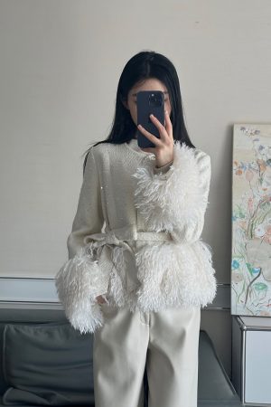 Apricot Color Heavy Embellished Spliced Jacket for Women - High-End Fashion Spring 2025 Style with Chic Detailing