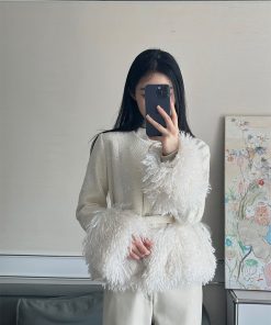 Apricot Color Heavy Embellished Spliced Jacket for Women - High-End Fashion Spring 2025 Style with Chic Detailing