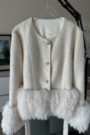 Apricot Color Heavy Embellished Spliced Jacket for Women - High-End Fashion Spring 2025 Style with Chic Detailing