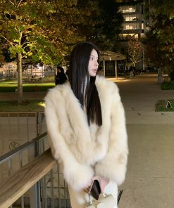 Apricot Fox Fur Short Coat for Women - Luxe High-End Socialite Style, Chic Outerwear for Events and Parties