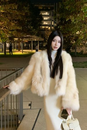 Apricot Fox Fur Short Coat for Women - Luxe High-End Socialite Style, Chic Outerwear for Events and Parties