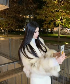 Apricot Fox Fur Short Coat for Women - Luxe High-End Socialite Style, Chic Outerwear for Events and Parties