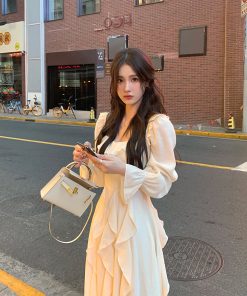 Apricot Long-Sleeve Dress, French-Style Waist-Defining Fairy Design, Gentle Temperament Long Skirt, Autumn 2025 Fashion Trend