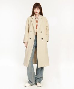Apricot Woolen Trench Coat for Women, 2025 Spring Korean Style Hepburn High-End Mid-Length Outerwear