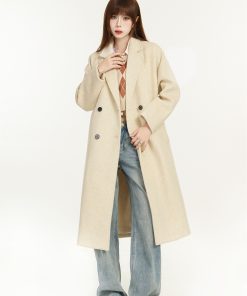 Apricot Woolen Trench Coat for Women, 2025 Spring Korean Style Hepburn High-End Mid-Length Outerwear