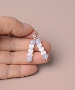 Aqua Blue Shell Drop Earrings for Women, Beaded Summer Jewelry, Trendy 2025 Fashion Accessories
