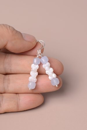 Aqua Blue Shell Drop Earrings for Women, Beaded Summer Jewelry, Trendy 2025 Fashion Accessories