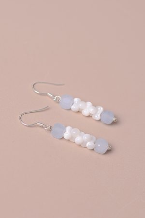 Aqua Blue Shell Drop Earrings for Women, Beaded Summer Jewelry, Trendy 2025 Fashion Accessories
