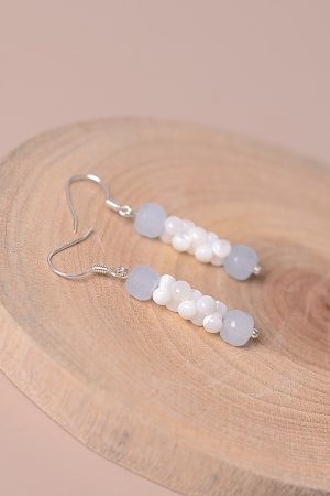 Aqua Blue Shell Drop Earrings for Women, Beaded Summer Jewelry, Trendy 2025 Fashion Accessories