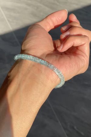 Aquamarine Crystal Cut Plate Bead Bracelet - Vintage High-End Light Luxury Accessory for Unique Style