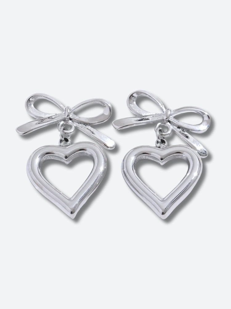 Artistic Fits, Dark Academia Fancy Dress - Bow & Heart Earrings Artistic Fits, Dark Academia Fancy Dress - Bow & Heart Earrings