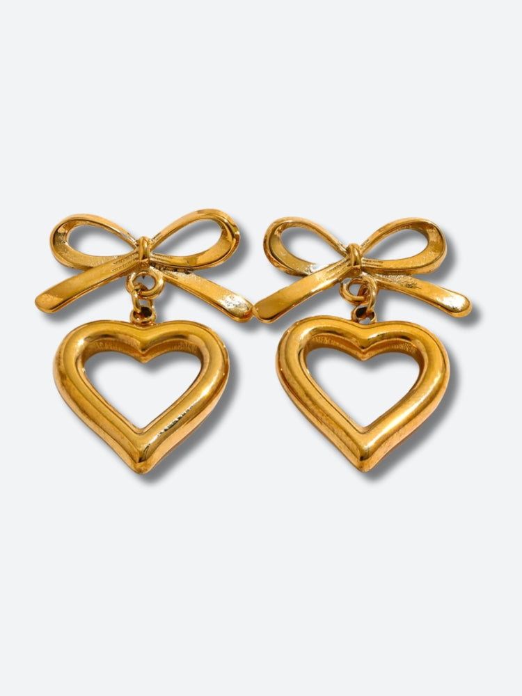 Artistic Fits, Dark Academia Fancy Dress - Bow & Heart Earrings Artistic Fits, Dark Academia Fancy Dress - Bow & Heart Earrings