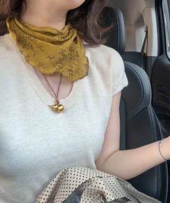 Artistic Retro Ginger Yellow Floral Triangular Scarf - Pastoral Forest Style Neck Scarf & Headscarf for Women