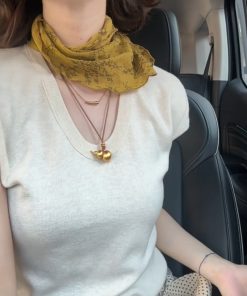 Artistic Retro Ginger Yellow Floral Triangular Scarf - Pastoral Forest Style Neck Scarf & Headscarf for Women