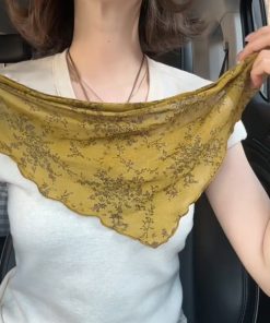 Artistic Retro Ginger Yellow Floral Triangular Scarf - Pastoral Forest Style Neck Scarf & Headscarf for Women
